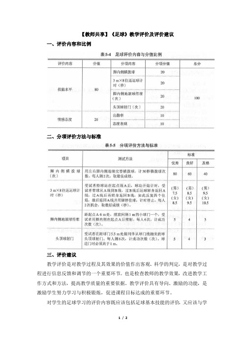 【教师共享】《足球》教学评价及评价建议