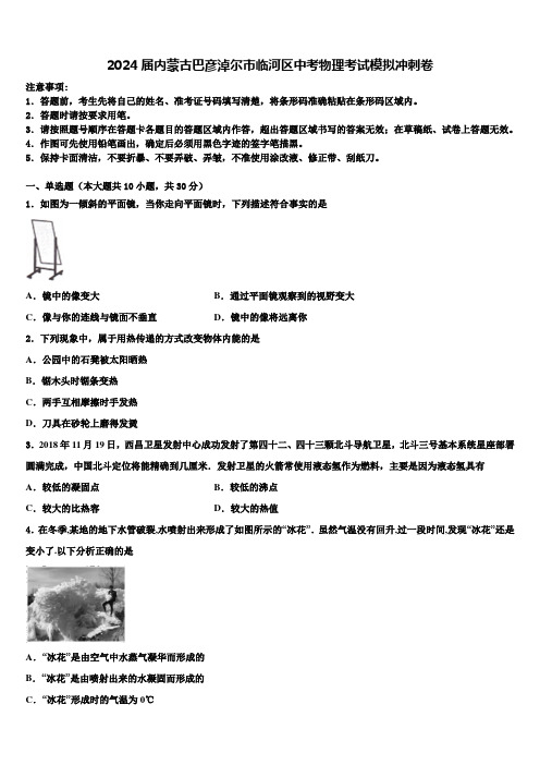 2024届内蒙古巴彦淖尔市临河区中考物理考试模拟冲刺卷含解析