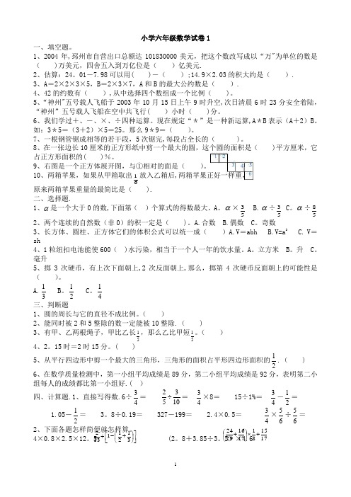 人教版小学数学六年级毕业升学考试试卷汇总(共25套)