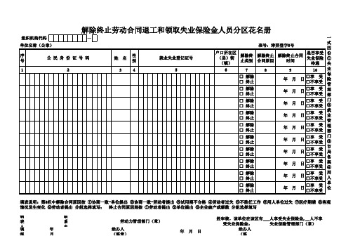 解除终止劳动合同退工和领取失业保险金人员分区花名册