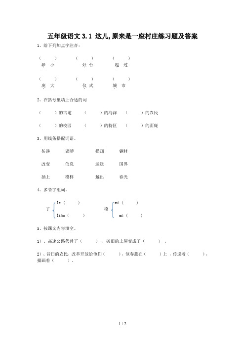 五年级语文3.1 这儿,原来是一座村庄练习题及答案