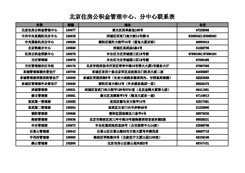 北京住房公积金管理中心、分中心联系表