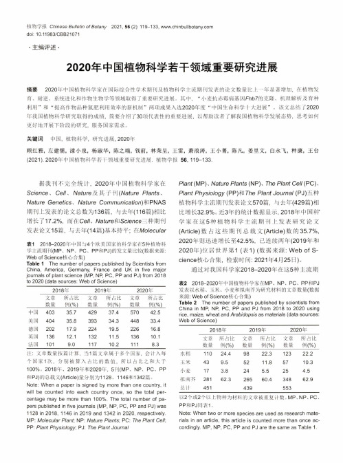 2020年中国植物科学若干领域重要研究进展