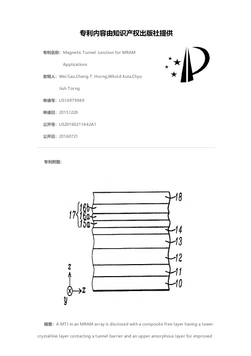 Magnetic Tunnel Junction for MRAM Applications