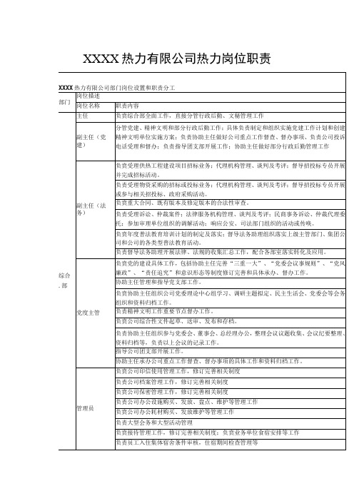 热力有限公司热力岗位职责