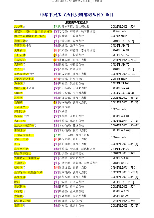 历代史料笔记丛刊目录_中华书局