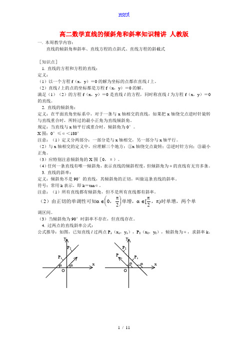 高二数学直线的倾斜角和斜率知识精讲 人教版