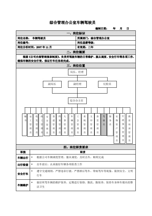 驾驶员岗位说明书范例(4)