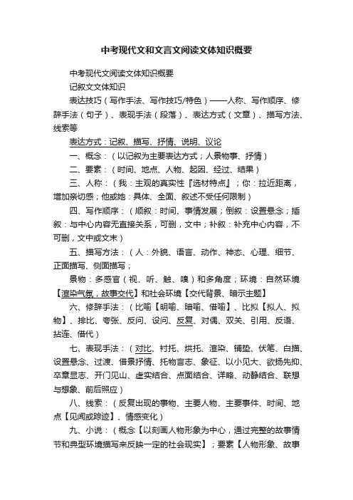 中考现代文和文言文阅读文体知识概要