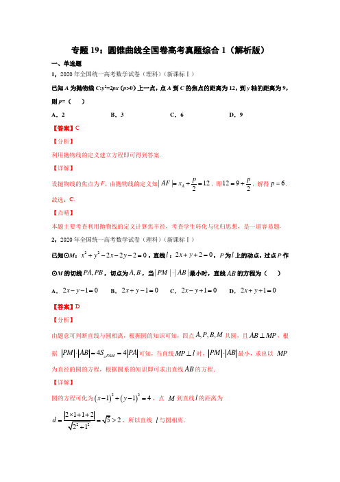 专题19 圆锥曲线全国卷高考真题综合1(解析版)-2021年高考数学圆锥曲线中必考知识专练