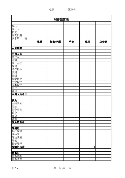 制片表格样本集