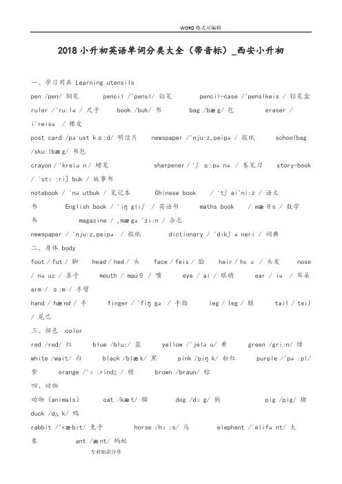 2018年小升初英语单词分类大全(带音标)