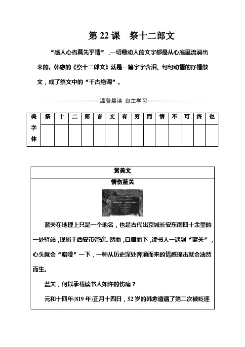 高二语文人教版选修《中国古代诗歌散文欣赏》练习：第五单元第22课祭十二郎文 Word版含解析