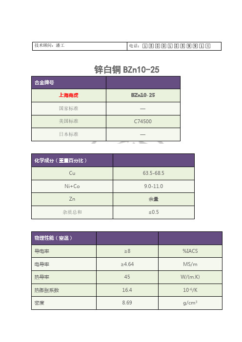 BZn10-25锌白铜(美标C74500)