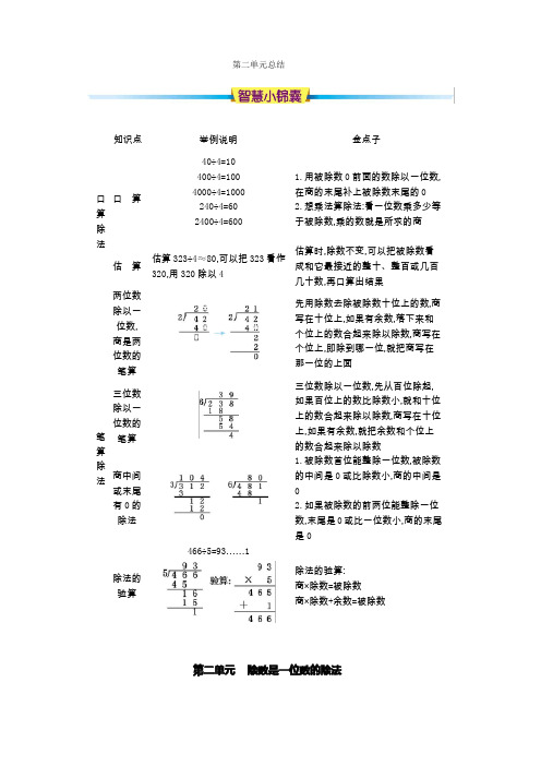 人教版三年级数学下册第二单元除数是一位数的除法知识总结