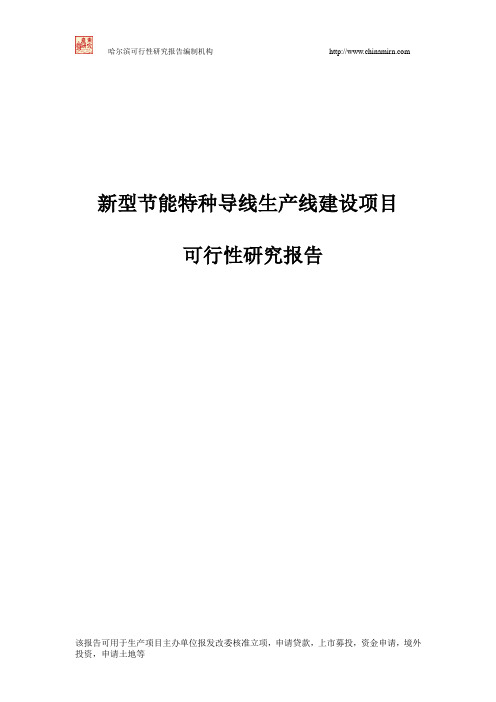 新型节能特种导线生产线建设项目可行性研究报告