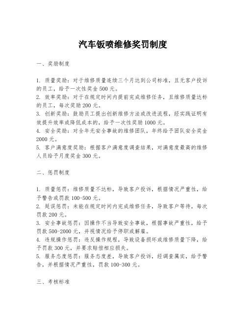 汽车钣喷维修奖罚制度