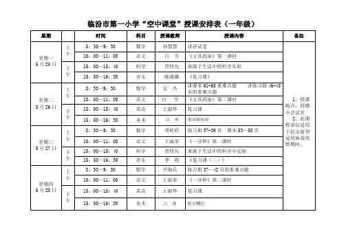 一年级课程表(5月25日—30日)