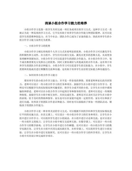 浅谈小组合作学习能力的培养