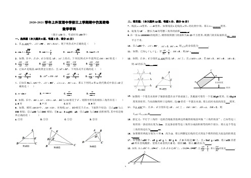 2020-2021学年上外双语初三上学期期中仿真密卷(数学学科)测试卷