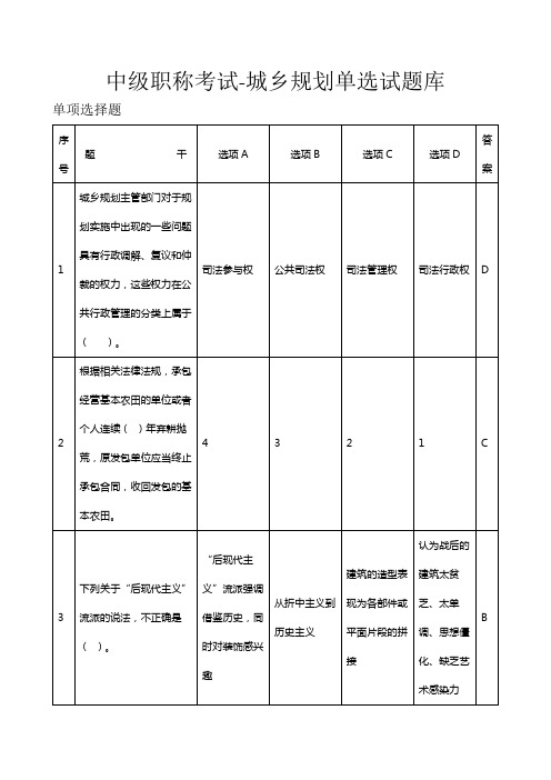 中级职称考试-城乡规划单选题库