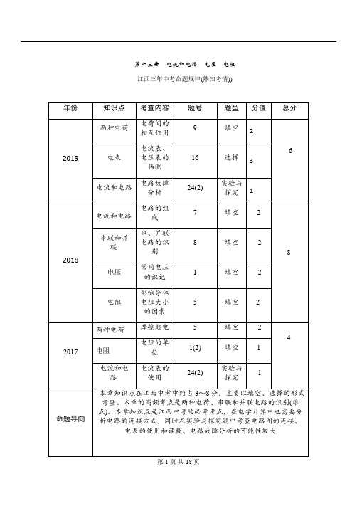 江西中考物理知识梳理精讲 第十三章 电流和电路   电压   电阻