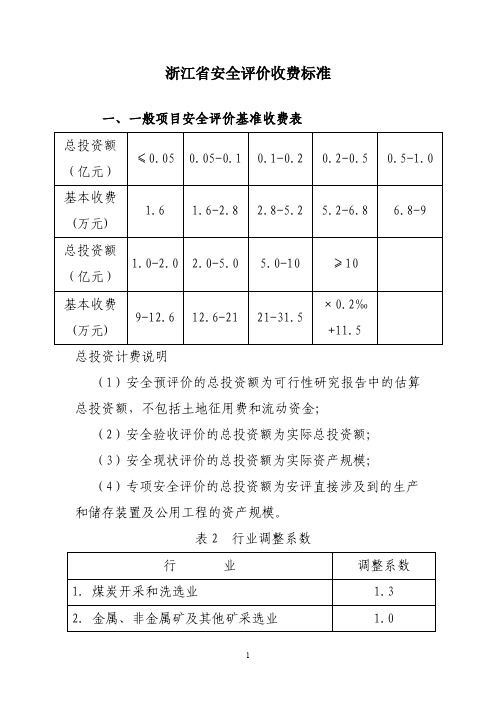 浙江省安全评价收费标准