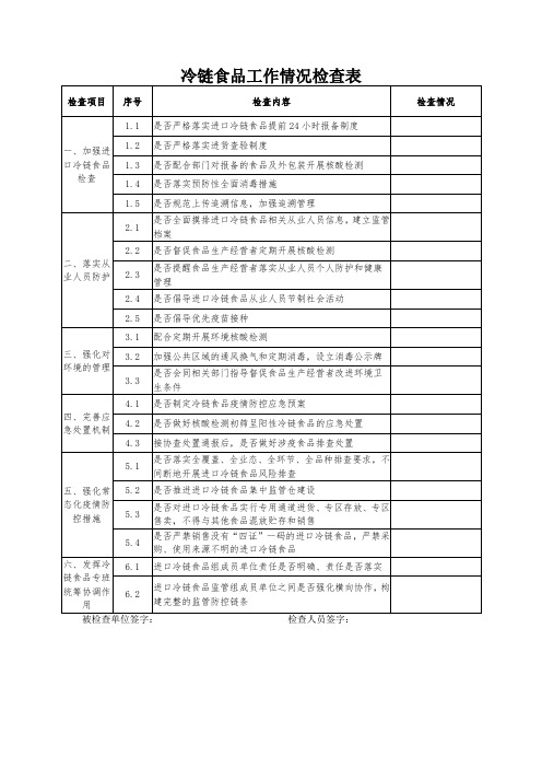 冷链食品工作情况检查表