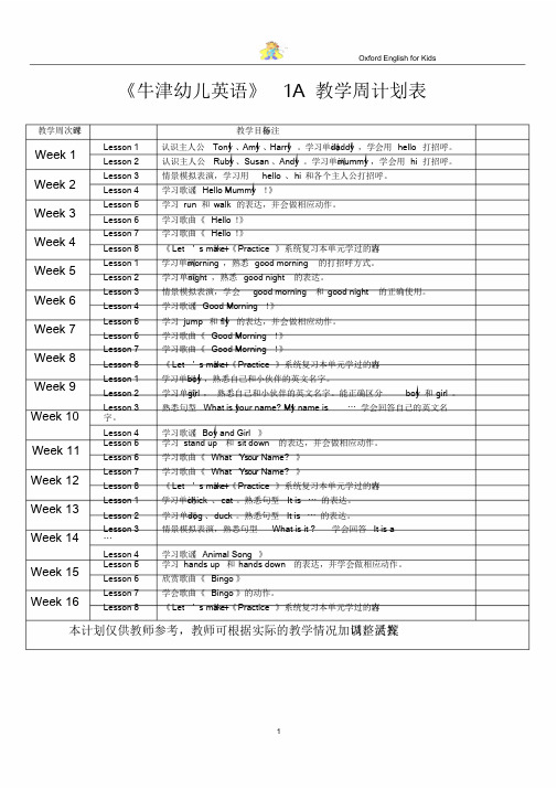 牛津幼儿英语1A教案