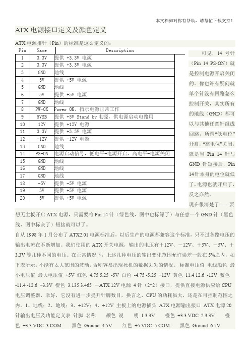 ATX电源接口定义及颜色定义