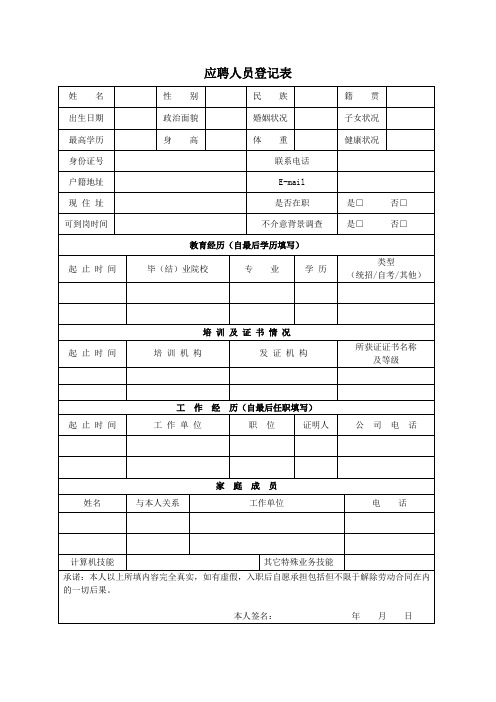 公司人员面试录入审批表