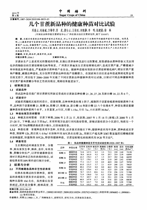 几个甘蔗新品种的健康种苗对比试验