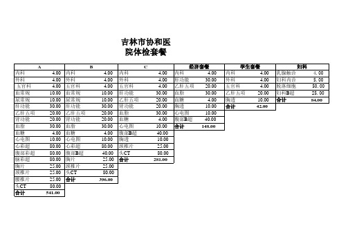 体检套餐价格表
