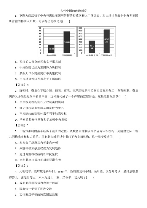 精选2019年高考历史重难点专题突破练习卷：古代中国的政治制度