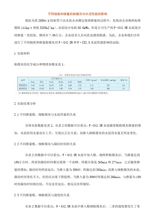 不同细度和掺量的粉煤灰对水泥性能的影响