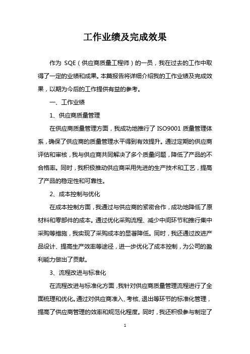 工作业绩及完成效果