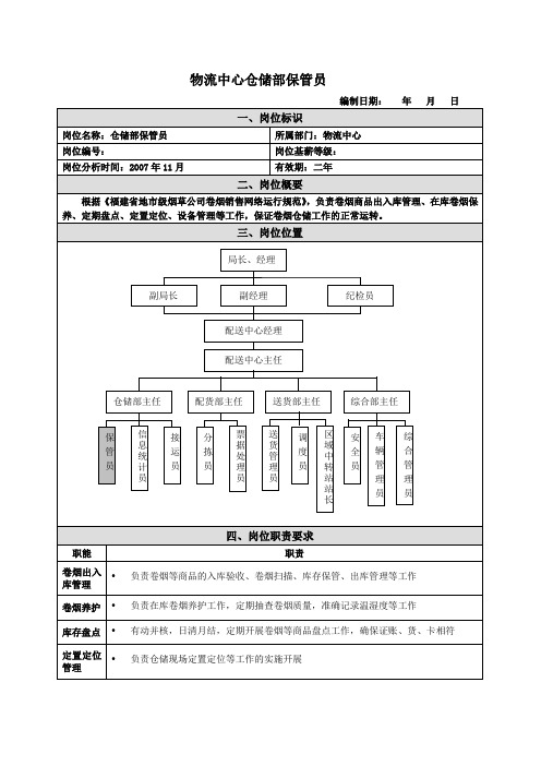 保管员岗位说明书范例(2)