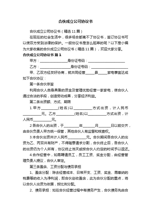 合伙成立公司协议书（精选11篇）