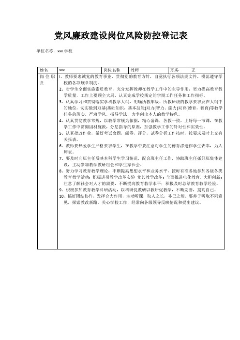 党风廉政建设岗位风险防控登记表(1)