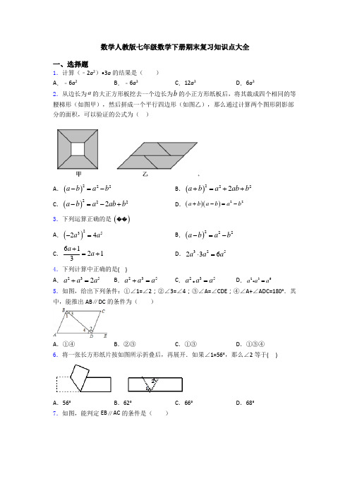 数学人教版七年级数学下册期末复习知识点大全