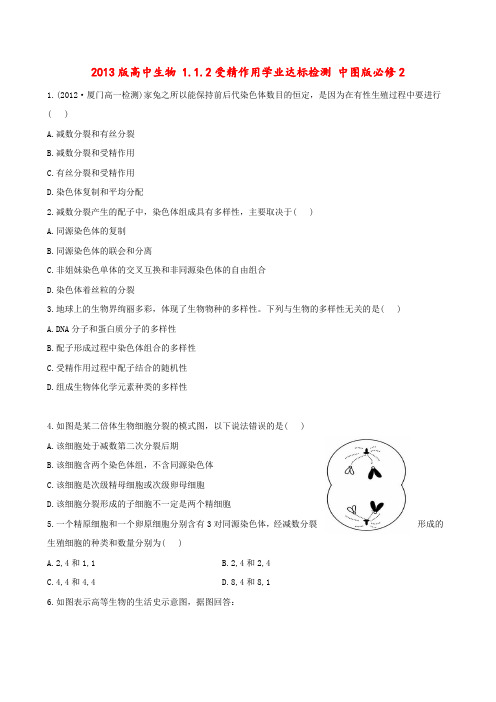 高中生物 1.1.2受精作用学业达标检测 中图版必修2