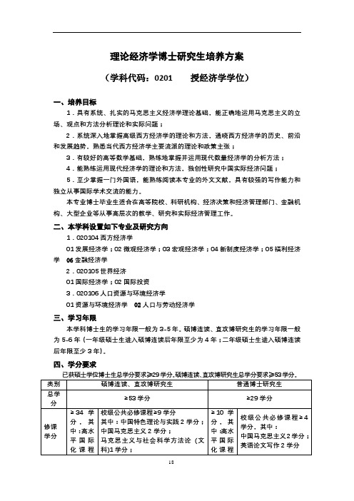 理论经济学博士研究生培养方案【模板】