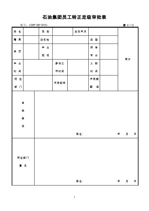 石油集团股份有限公司员工转正定级审批表(WORD3页)