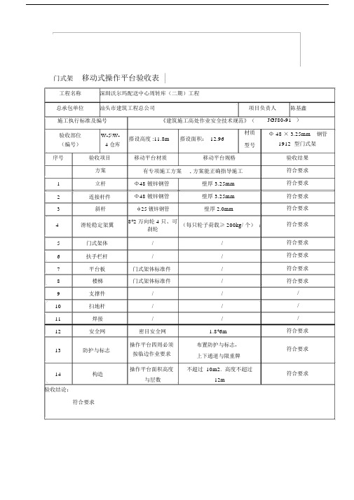 门式架移动式操作平台验收标准表格.docx