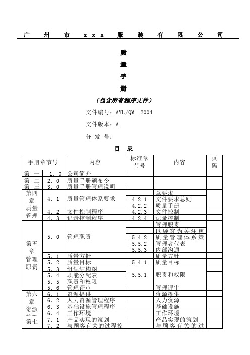 服装公司质量手册