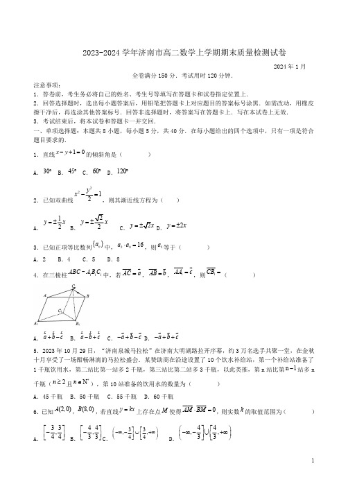 2023-2024学年济南市高二数学上学期期末质量检测试卷附答案解析