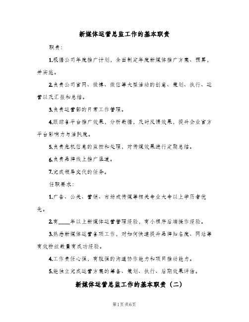 新媒体运营总监工作的基本职责（五篇）