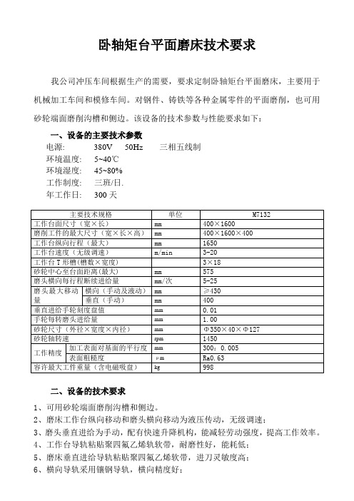 卧轴矩台平面磨床(M7140)技术要求