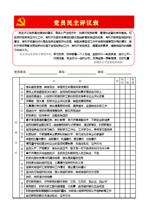 党员民主评议表