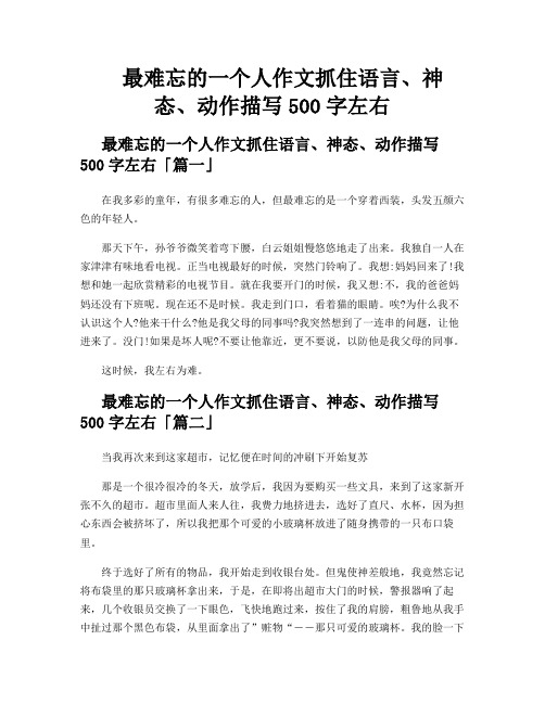 最难忘的一个人作文抓住语言、神态、动作描写500字左右